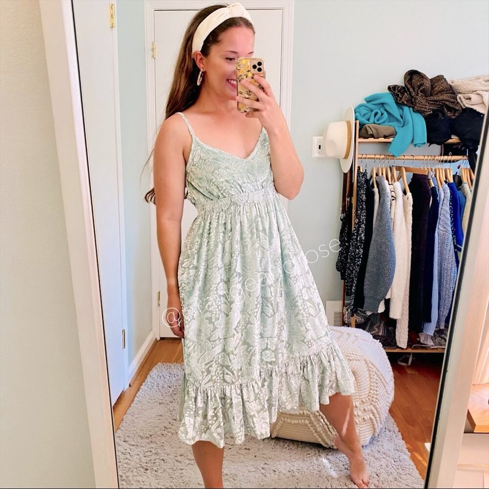 Anthropologie Hemant & Nandita Mint Green Velour MIDI Dress XSP
